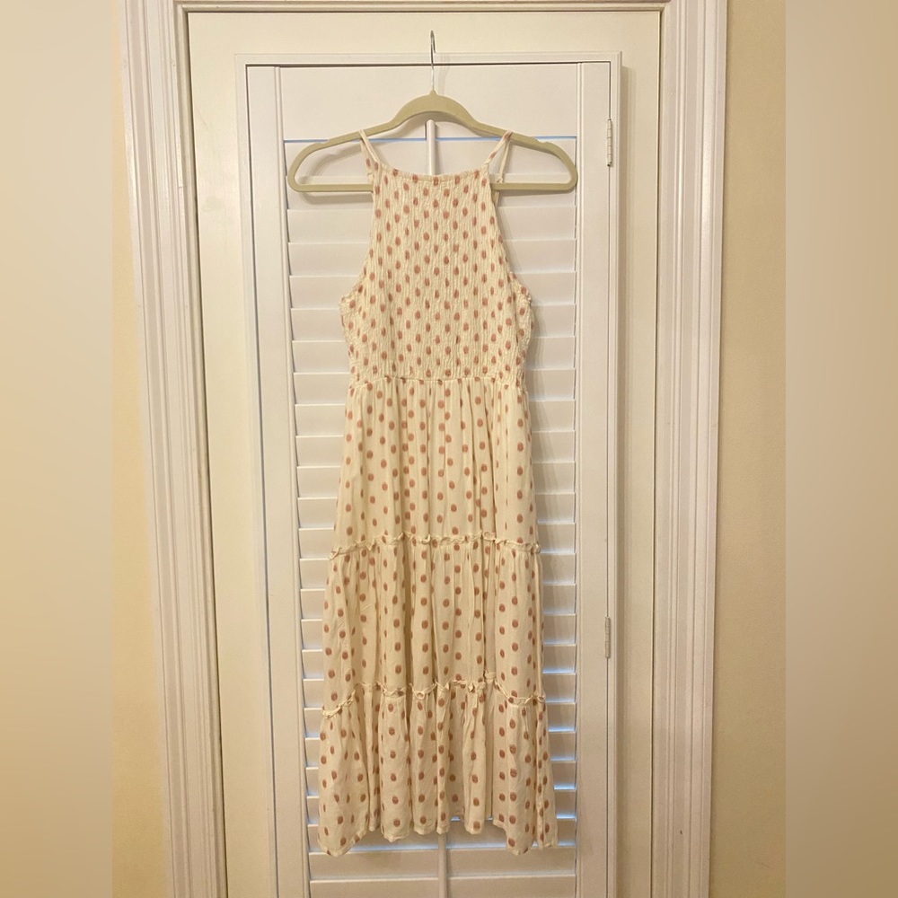 Pink and cream polka dot midi dress!
